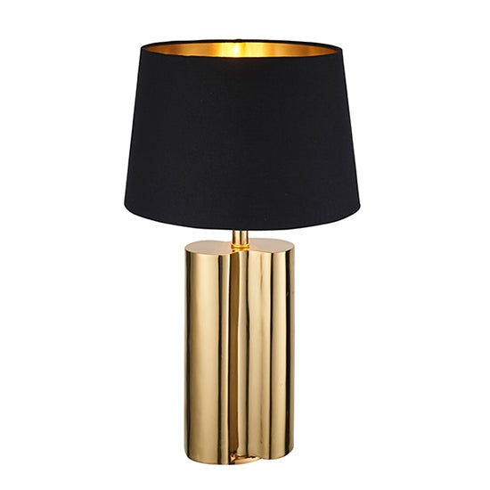 Calan Black Cotton Tapered Shade Table Lamp In Gold