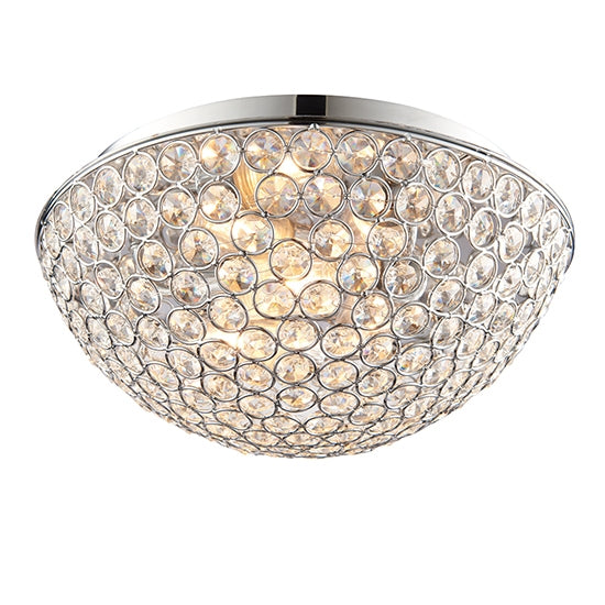 Chryla 3 Lights Clear Faceted Crystals Flush Ceiling Light In Chrome