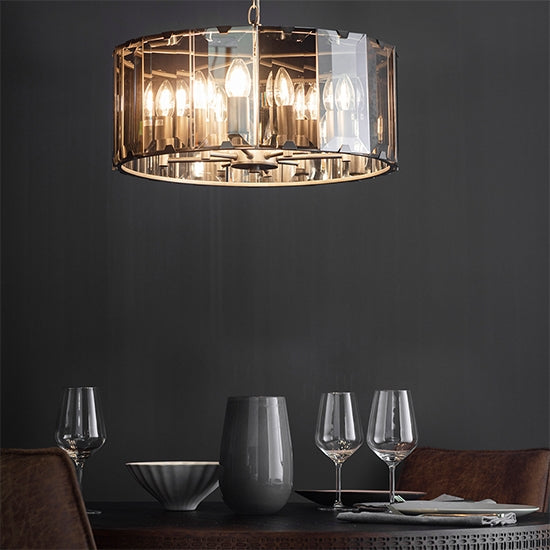 Clooney 8 Lights Ceiling Pendant Light In Tinted Bevelled Glass