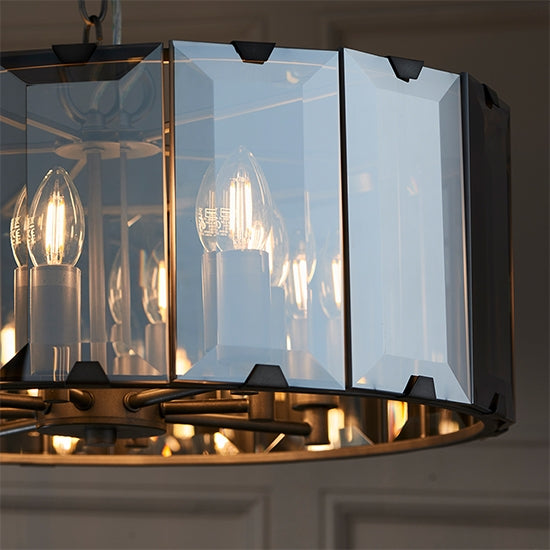 Clooney 4 Lights Ceiling Pendant Light In Tinted Bevelled Glass
