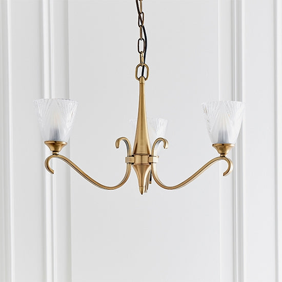 Columbia Deco Glass 3 Lights Ceiling Pendant Light In Brass