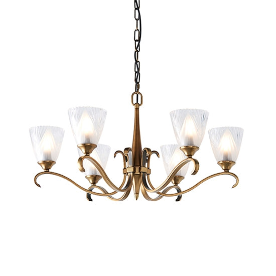 Columbia Deco Glass 6 Lights Ceiling Pendant Light In Brass