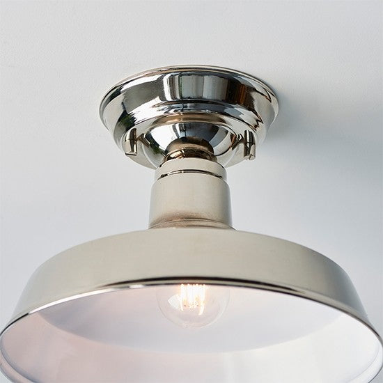 Darton Gloss White Inner Shade Semi Flush Ceiling Light In Polished Nickel