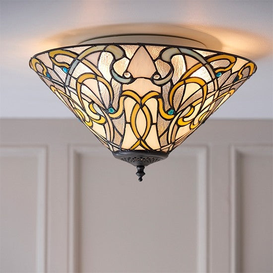 Dauphine Medium 2 Lights Flush Ceiling Light In Tiffany Glass