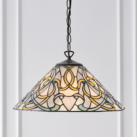 Dauphine Medium Tiffany Glass Ceiling Pendant Light In Dark Bronze