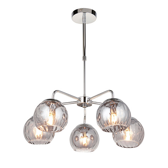 Dimple Smokey Glass Shades 5 Lights Ceiling Light In Polished Chrome