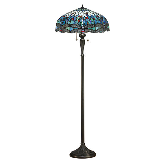 Dragonfly Blue Tiffany Glass Floor Lamp In Dark Bronze