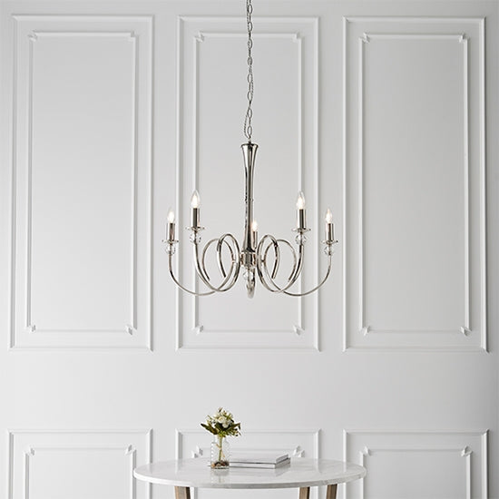 Fabia 5 Lights Clear Crystal Ceiling Pendant Light In Polished Nickel