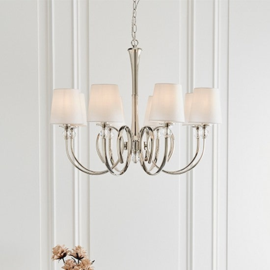 Fabia 8 Lights Ceiling Pendant Light In Polished Nickel With Vintage White Shades