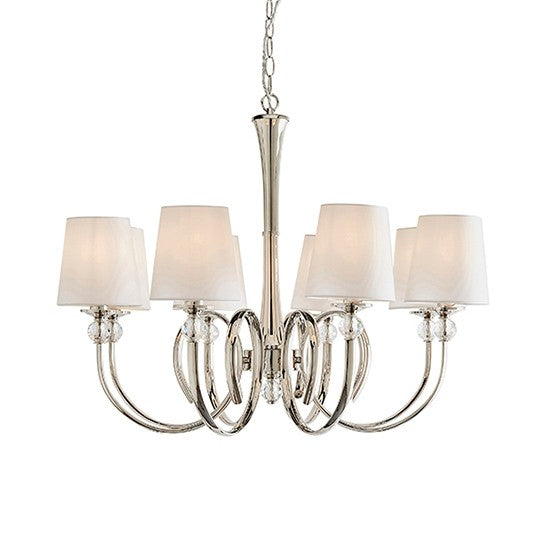 Fabia 8 Lights Ceiling Pendant Light In Polished Nickel With Vintage White Shades