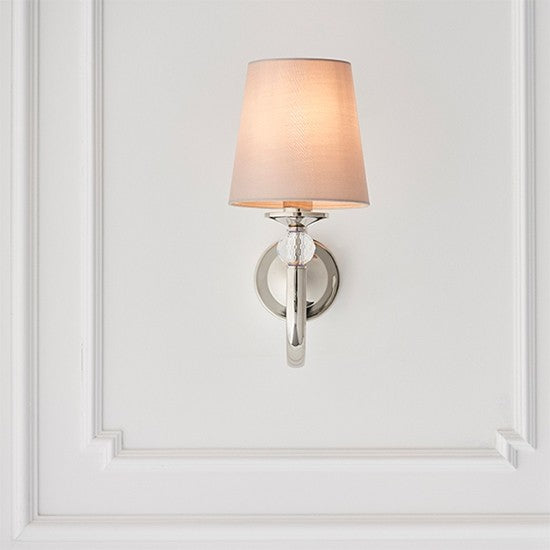 Fabia Single Wall Light In Polished Nickel With Marble Silk Shade