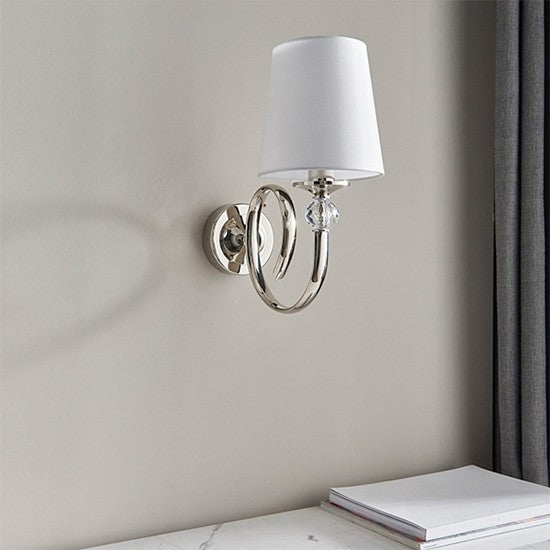 Fabia Single Wall Light In Polished Nickel With Vintage White Shade