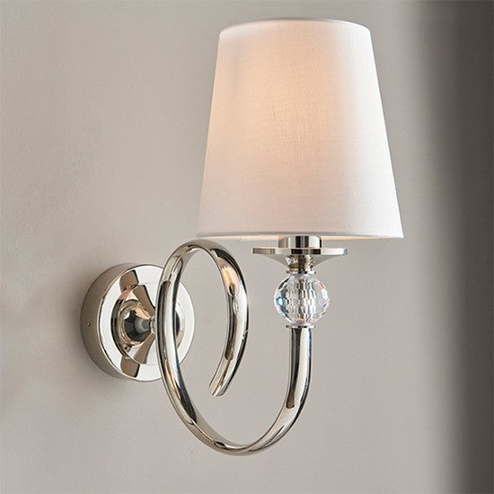 Fabia Single Wall Light In Polished Nickel With Vintage White Shade