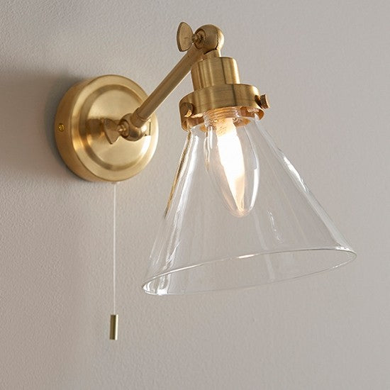 Faraday Clear Glass Shade Wall Light In Satin Brass