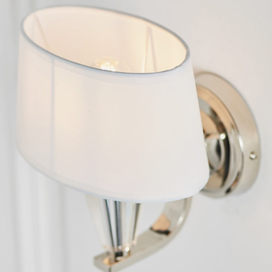 Fiennes Vintage White Fabric Wall Light In Chrome