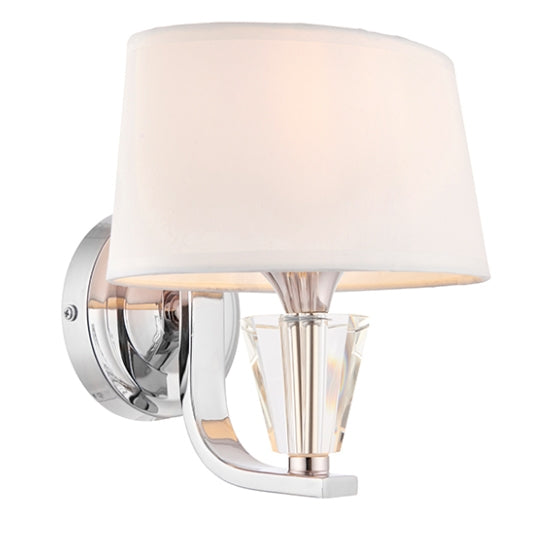 Fiennes Vintage White Fabric Wall Light In Chrome