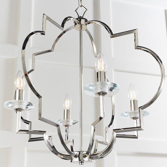 Garland 4 Lights Clear Crystal Glass Ceiling Pendant Light In Polished Nickel
