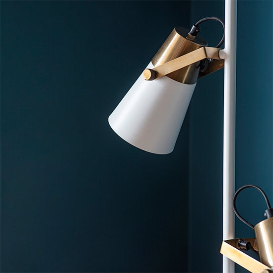 Gerik 2 Lights Floor Lamp In White And Aged Brass