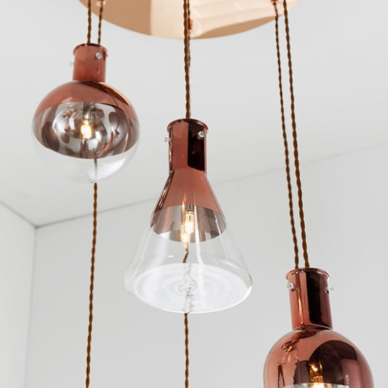 Giamatti 6 Lights Glass Shade Ceiling Pendant Light In Copper