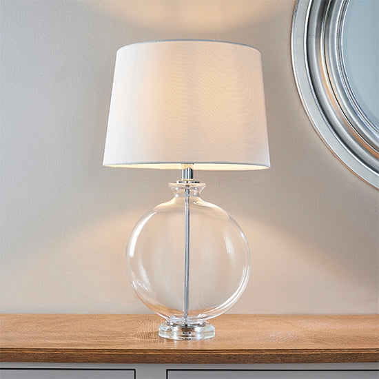 Gideon White Linen Cylinder Shade Table Lamp In Polished Nickel