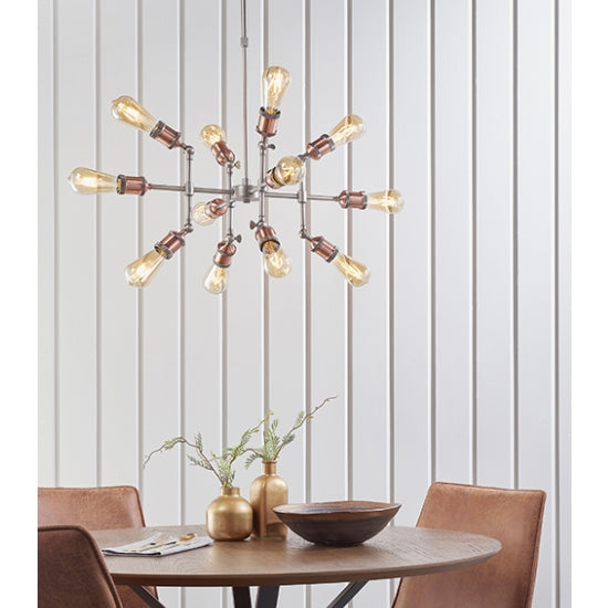 Hal 12 Lights Ceiling Pendant Light In Aged Pewter And Aged Copper