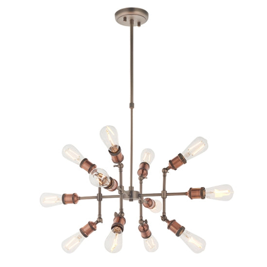 Hal 12 Lights Ceiling Pendant Light In Aged Pewter And Aged Copper