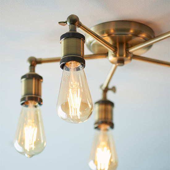 Hal 5 Lights Semi Flush Ceiling Light In Antique Brass