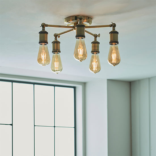 Hal 5 Lights Semi Flush Ceiling Light In Antique Brass