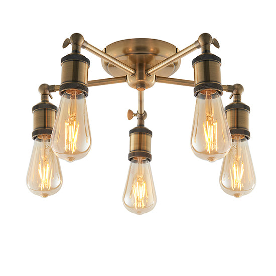 Hal 5 Lights Semi Flush Ceiling Light In Antique Brass