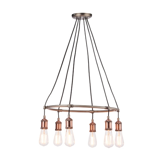 Hal 6 Lights Ceiling Pendant Light In Aged Pewter And Aged Copper