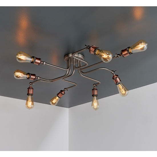 Hal 8 Lights Semi Flush Ceiling Pendant Light In Aged Pewter And Aged Copper