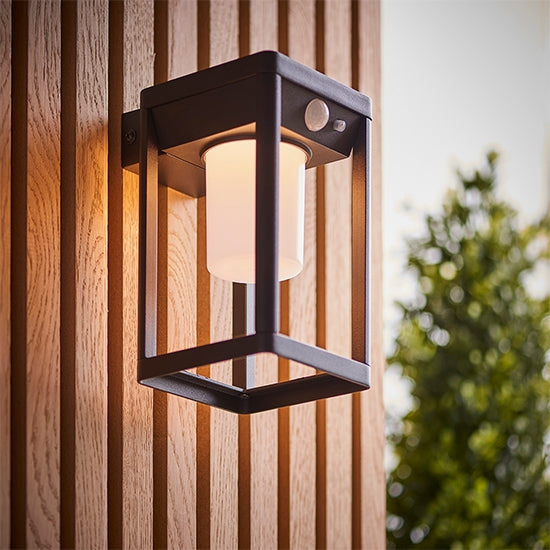 Hallam Outdoor Wall Light In Textured Black With White Pc Diffuser