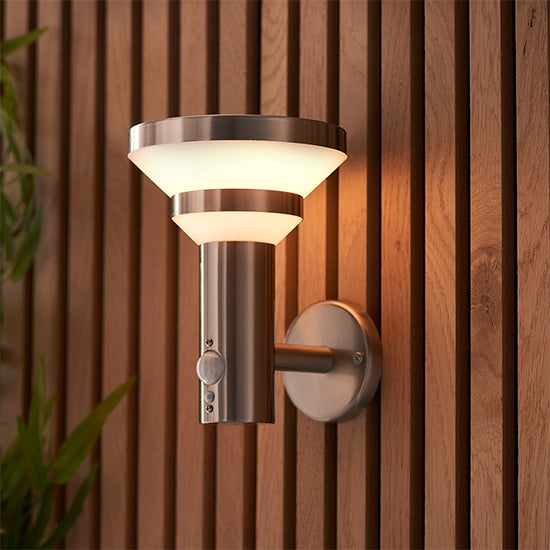 Halton Outdoor Wall Light In Brushed Stainless Steel With White Pc Diffuser