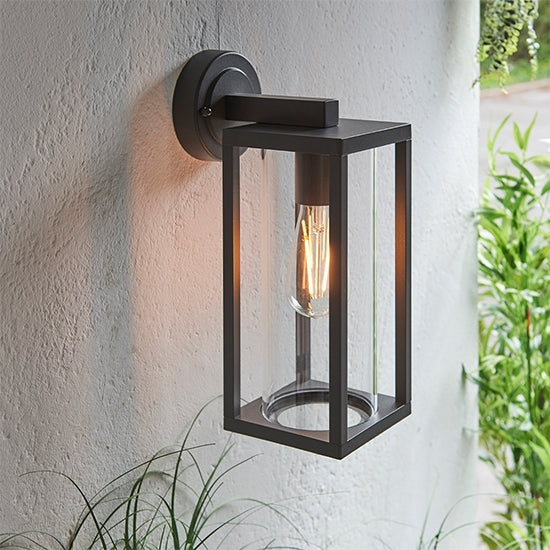 Hamden Outdoor Wall Light In Textured Black With Clear Glass Diffuser