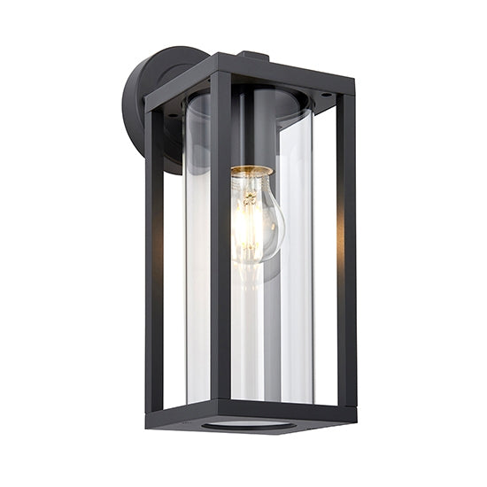 Hamden Outdoor Wall Light In Textured Black With Clear Glass Diffuser