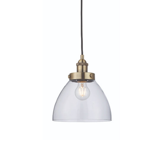 Hansen Clear Glass Shade Ceiling Pendant Light Antique Brass