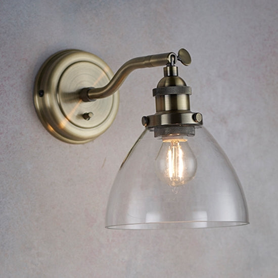 Hansen Clear Glass Shade Wall Light In Antique Brass