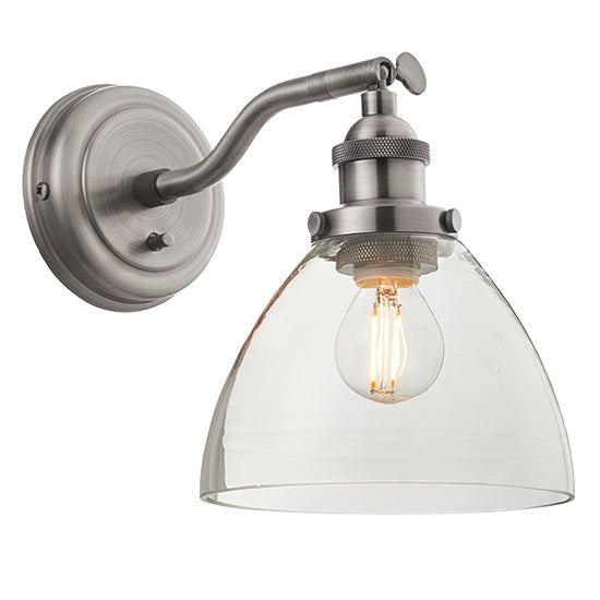 Hansen Clear Glass Shade Wall Light In Brushed Silver