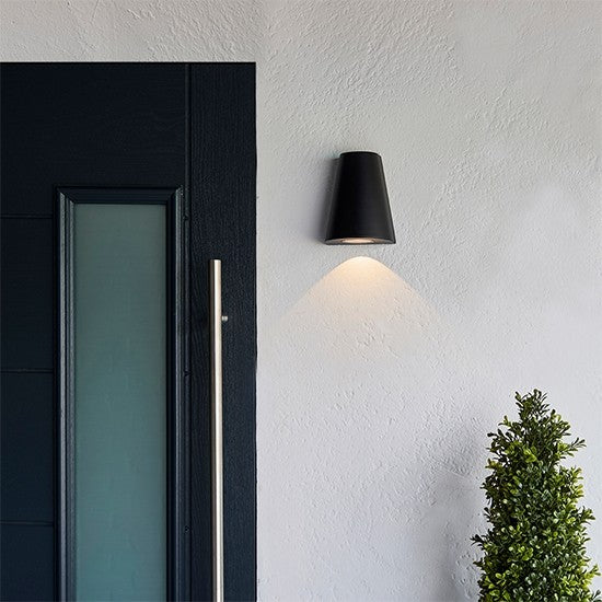Helm LED Wall Light In Textured Black With Clear Glass Diffuser
