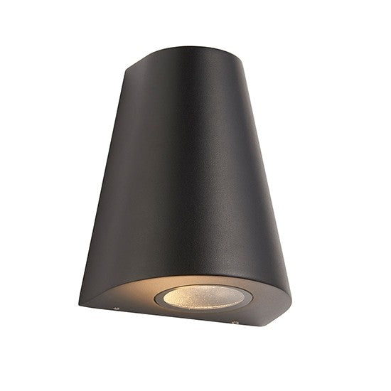 Helm LED Wall Light In Textured Black With Clear Glass Diffuser