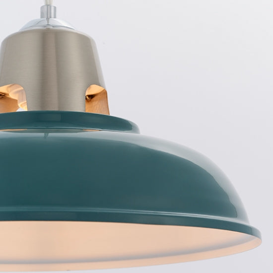 Henley Gloss Mallard Green Ceiling Pendant Light In Satin Nickel