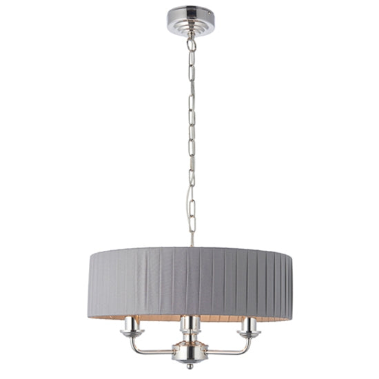 Highclere 3 Lights Fabric Shade Ceiling Pendant Light Bright Nickel