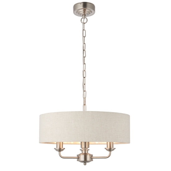 Highclere 3 Lights Linen Shade Ceiling Pendant Light Brushed Chrome