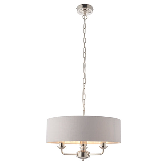 Highclere 3 Lights Linen Shade Ceiling Pendant Light Bright Nickel