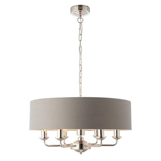 Highclere 6 Lights Fabric Shade Ceiling Pendant Light Bright Nickel