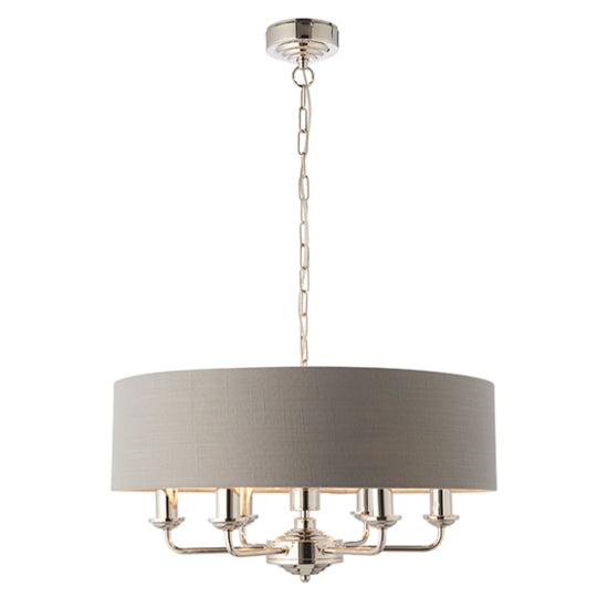 Highclere 6 Lights Charcoal Fabric Shade Ceiling Pendant Light In Bright Nickel