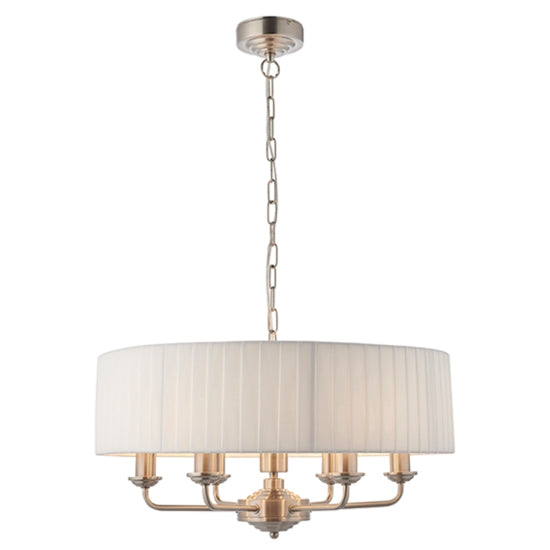 Highclere 6 Lights Fabric Shade Ceiling Pendant Light Brushed Chrome