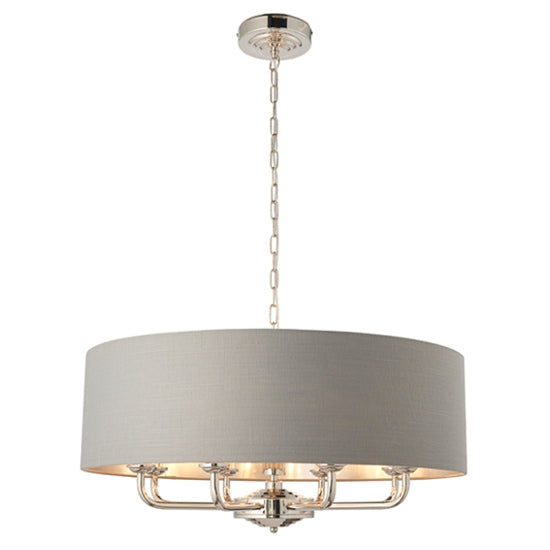 Highclere 8 Lights Fabric Shade Ceiling Pendant Light Bright Nickel