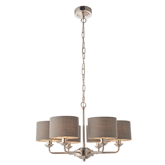Highclere Fabric Shade Ceiling Pendant Light Bright Nickel