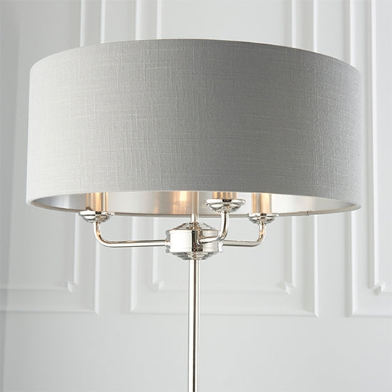Highclere Charcoal Linen Fabric Shade Floor Lamp In Bright Nickel